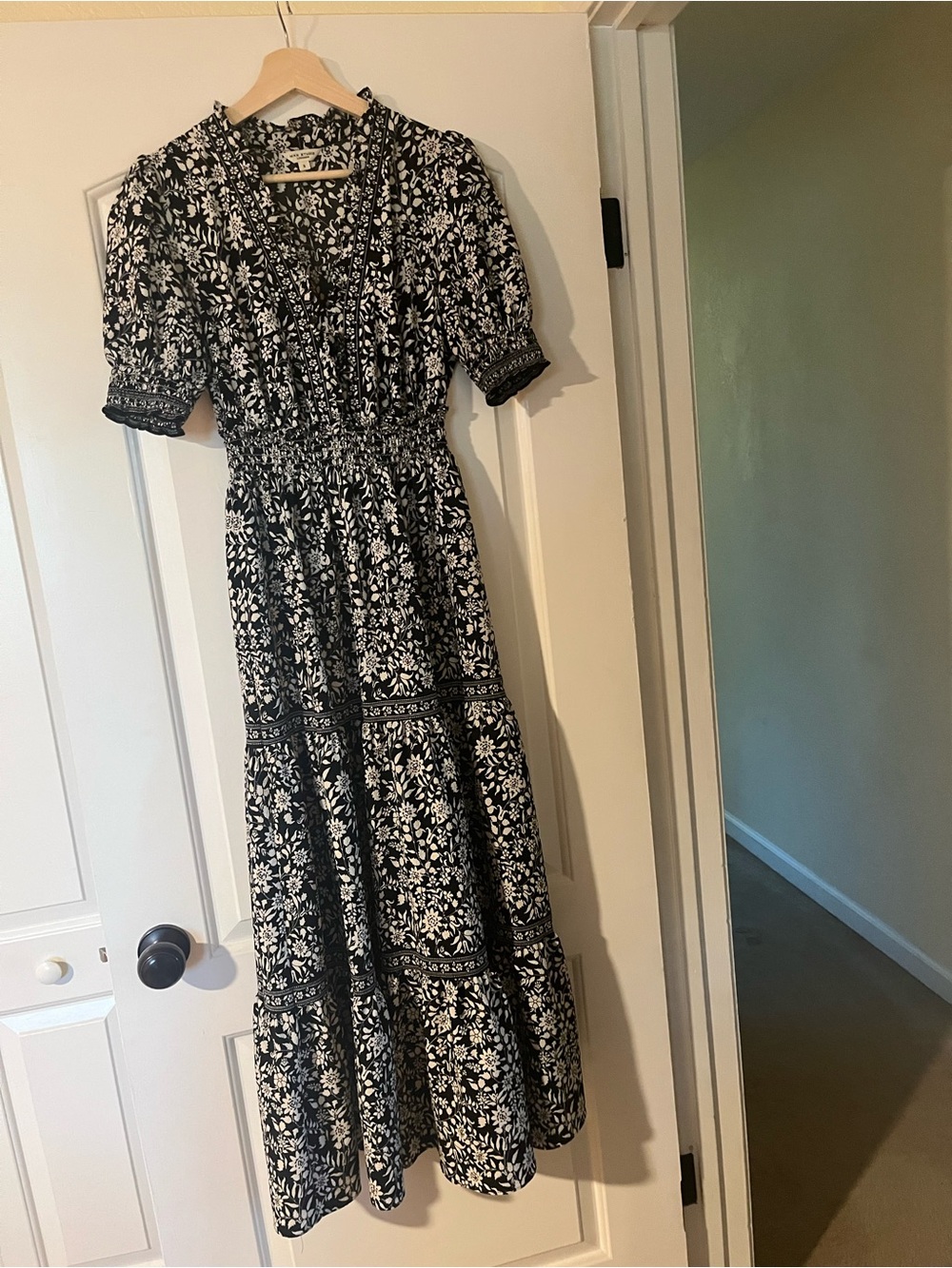 Max Studio Black and White Floral Tiered Maxi Dress